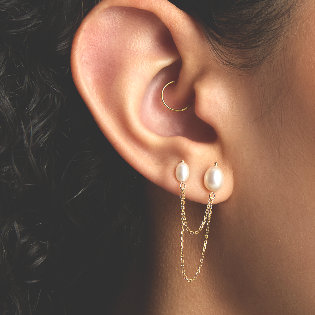 Bella Chained Stud Earring, White