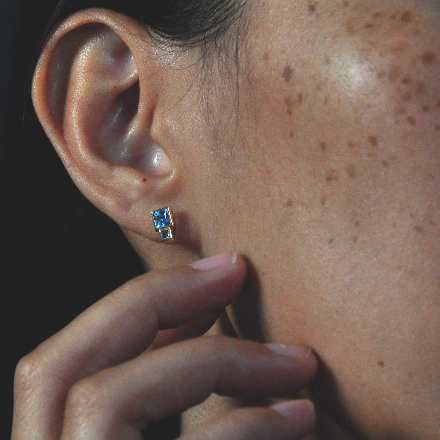 Blue Sapphire and Topaz Bruta Earring