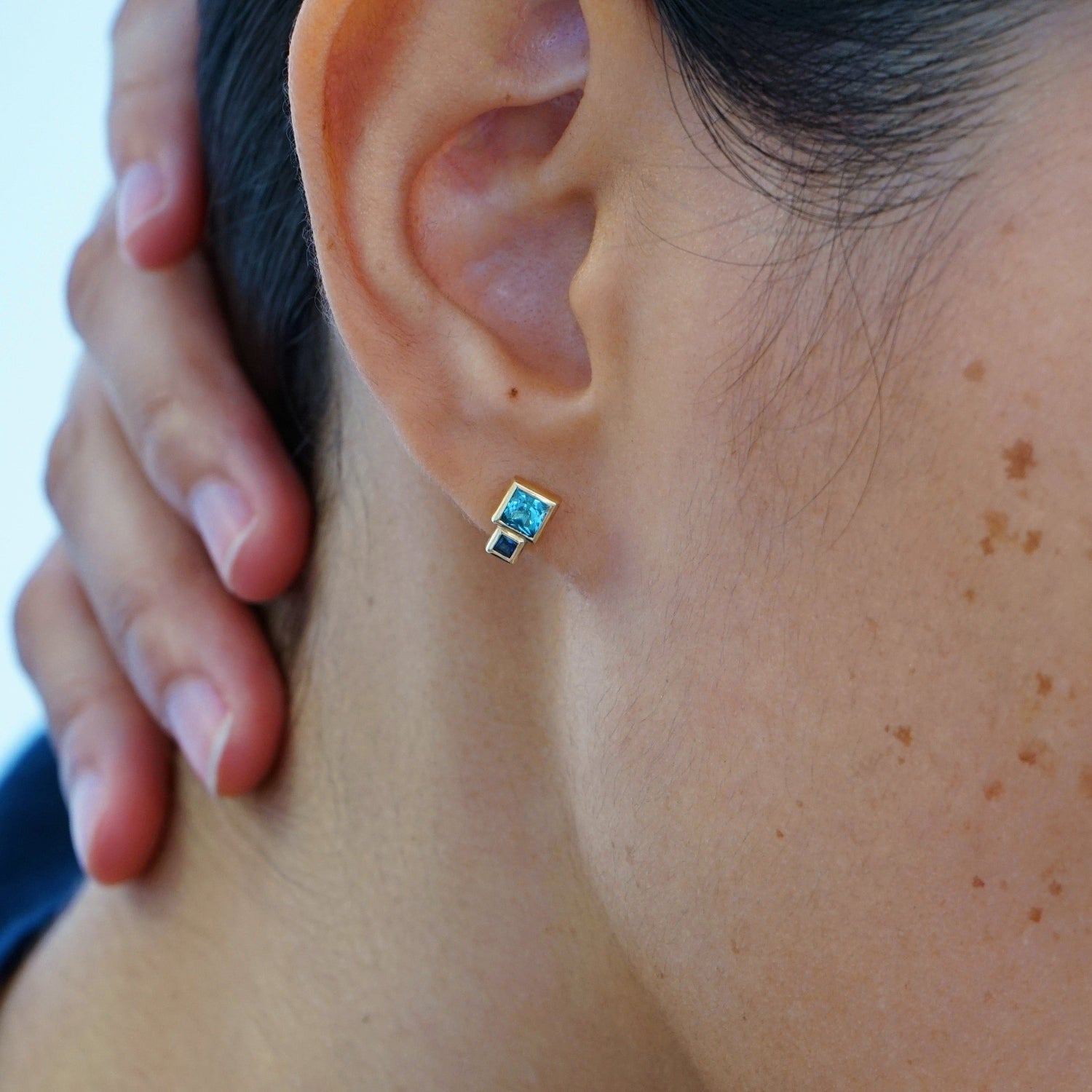Blue Sapphire and Topaz Bruta Earring