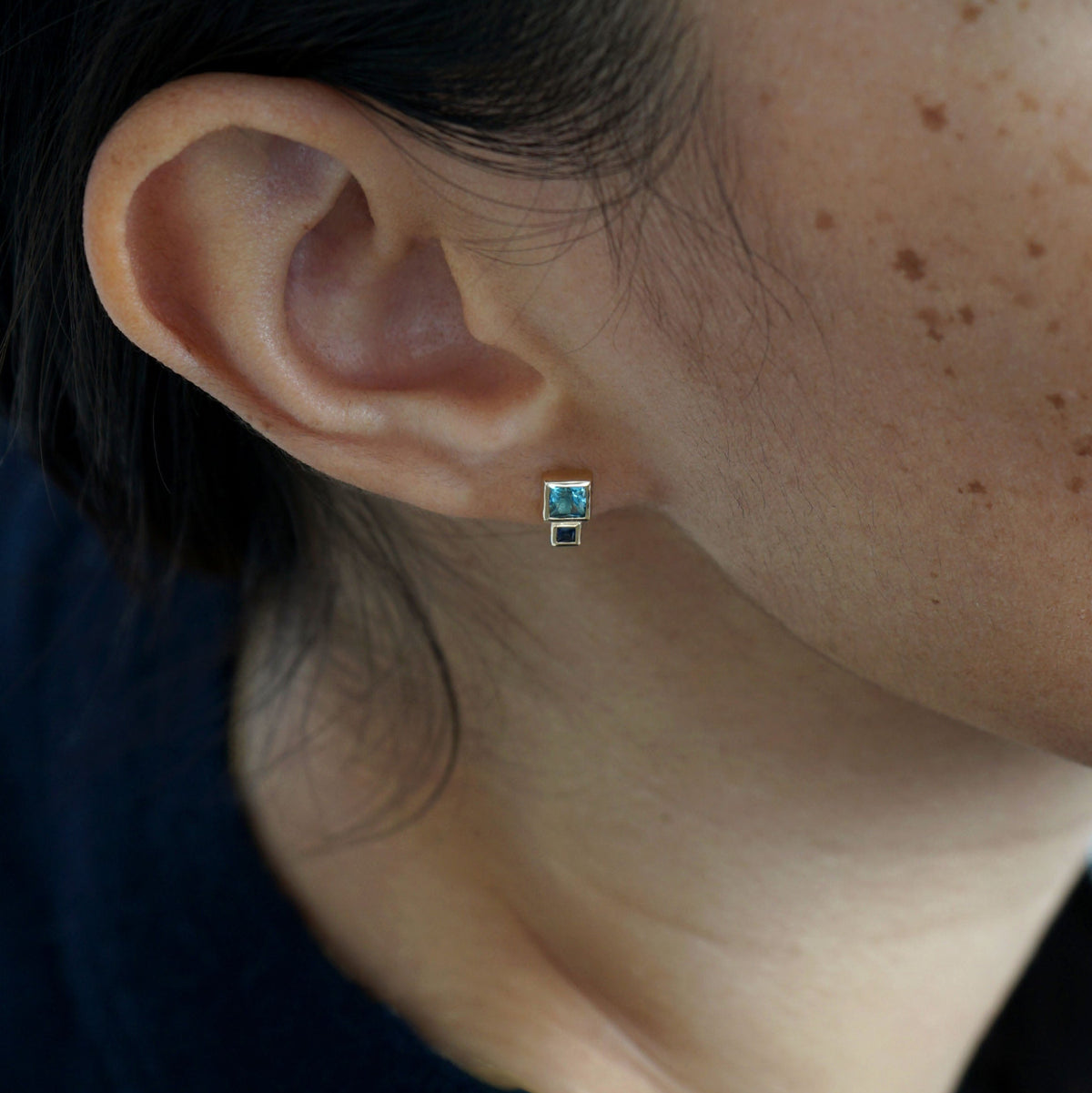 Blue Sapphire and Topaz Bruta Earring