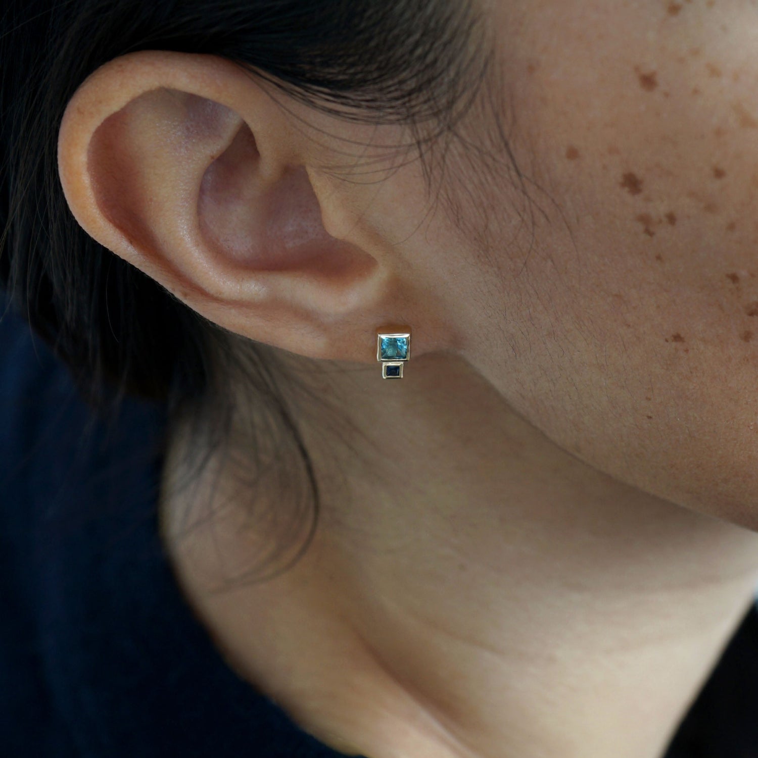 Blue Sapphire and Topaz Bruta Earring