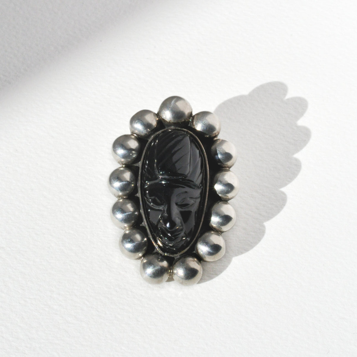 Vintage Sterling Onyx Portrait Brooch