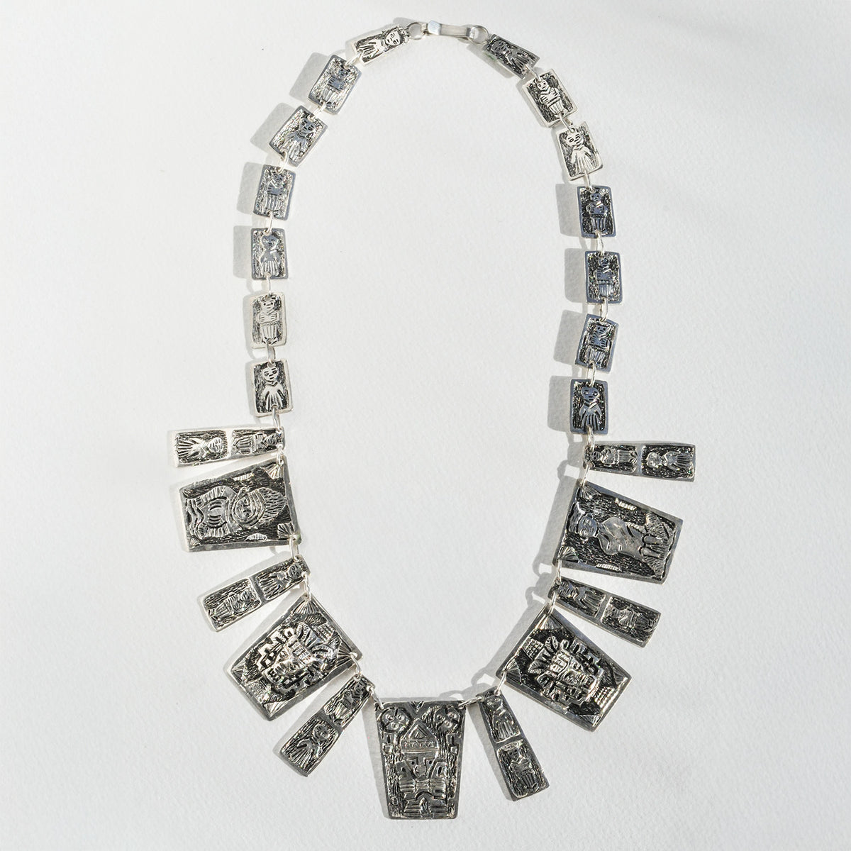 Vintage Silver Etched Totem Panel Necklace