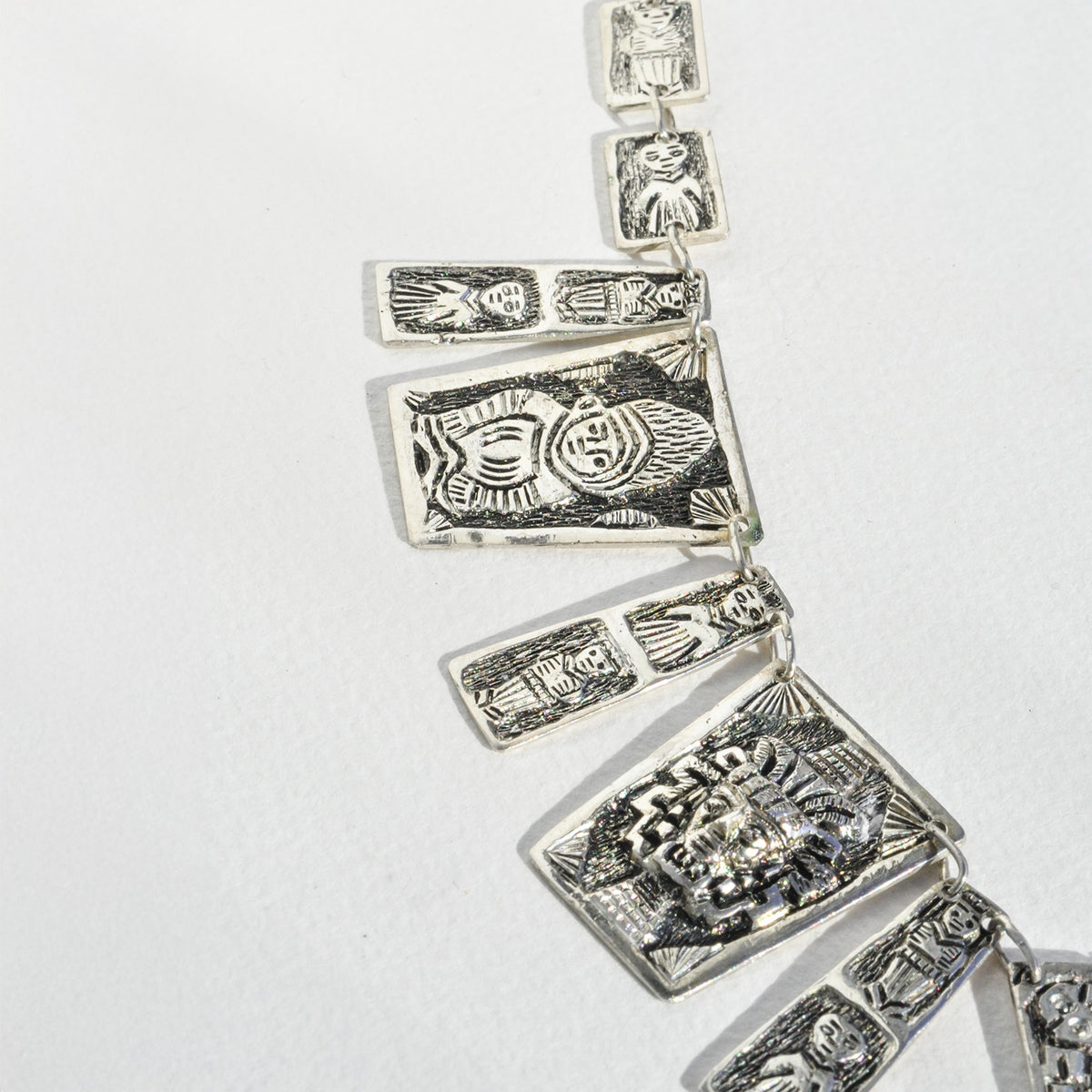 Vintage Silver Etched Totem Panel Necklace