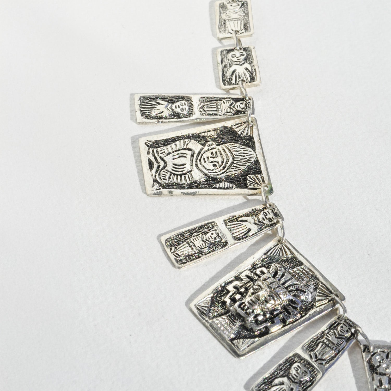 Vintage Silver Etched Totem Panel Necklace