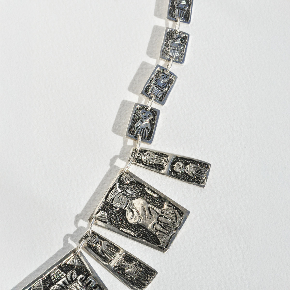 Vintage Silver Etched Totem Panel Necklace