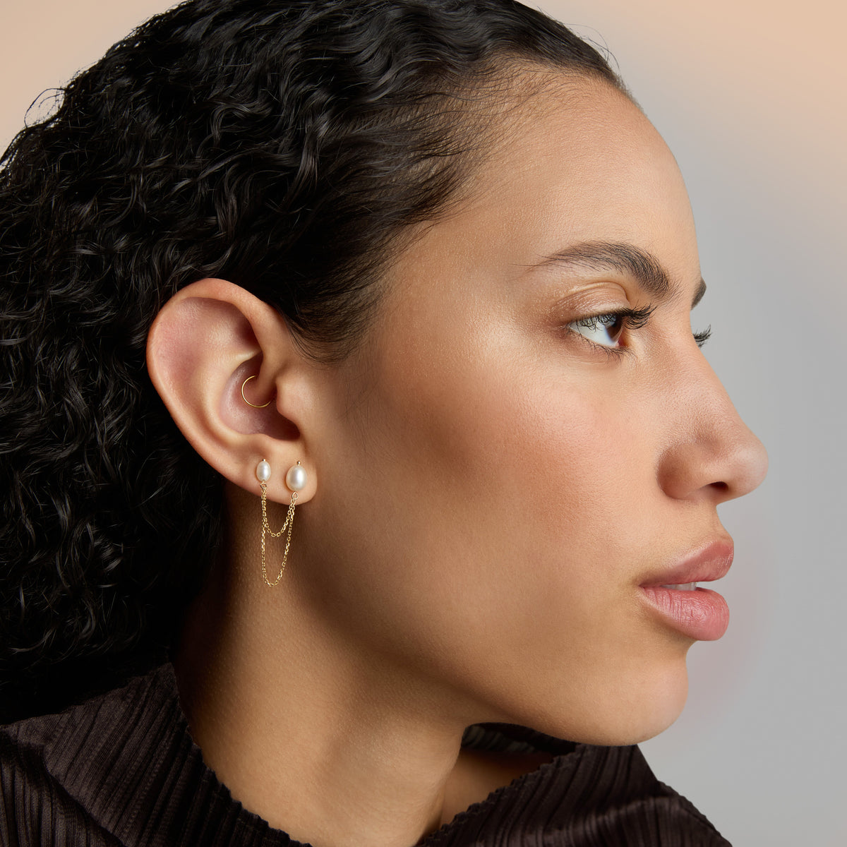 Bella Chained Stud Earring, White