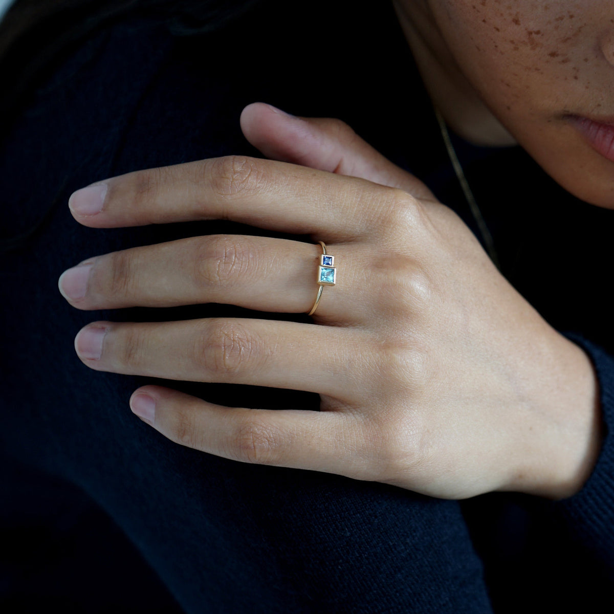 Blue Sapphire &amp; Topaz Savoye Ring