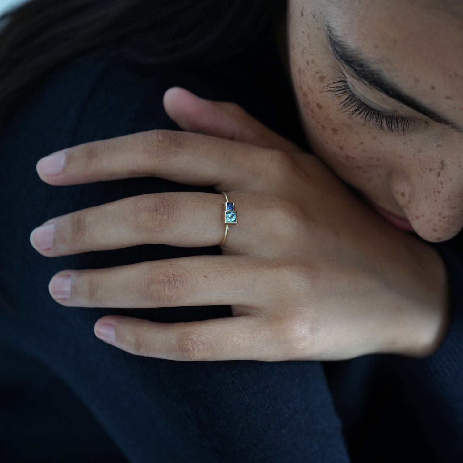 Blue Sapphire & Topaz Savoye Ring
