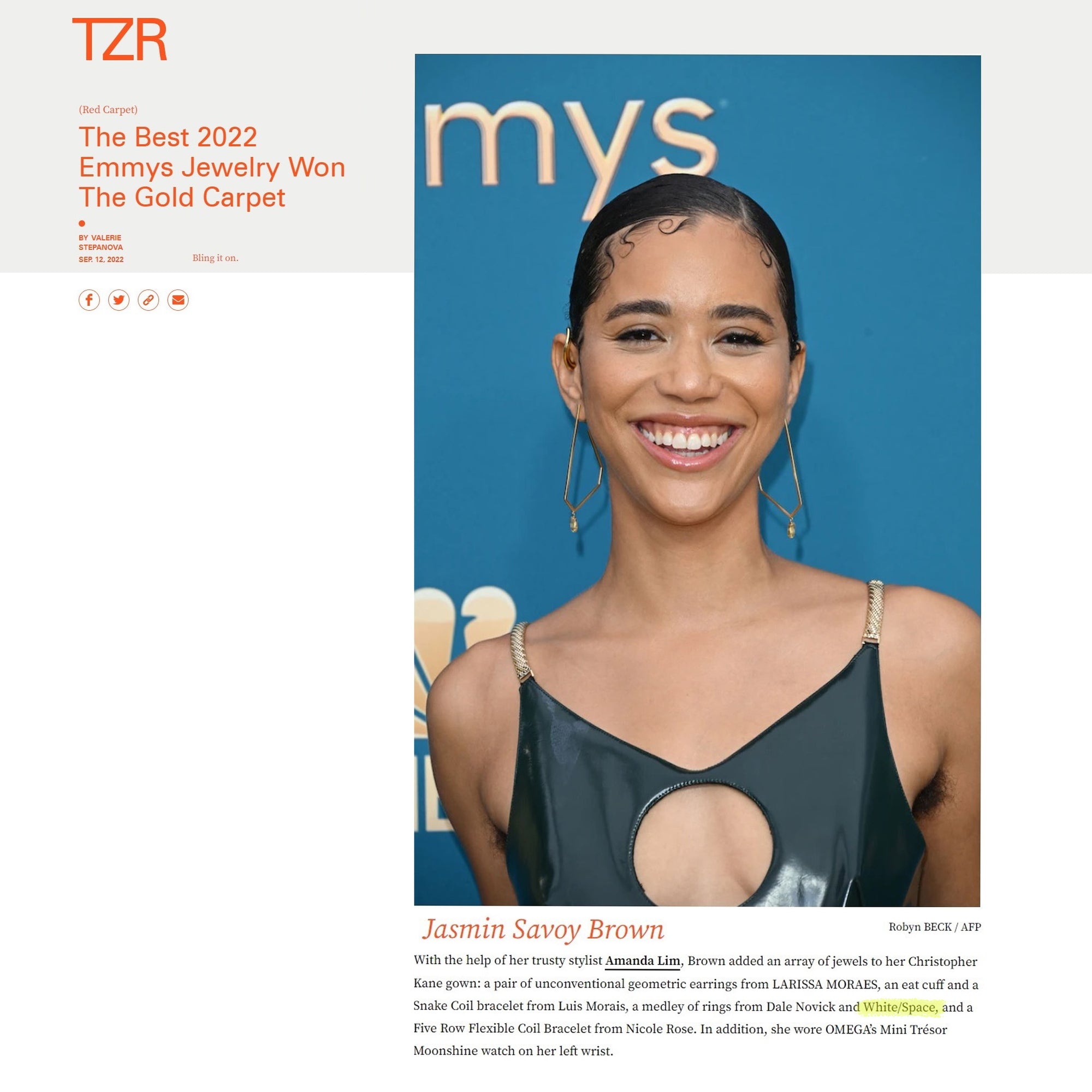 Jasmin Savoy Brown wears White Space for Emmys 2022