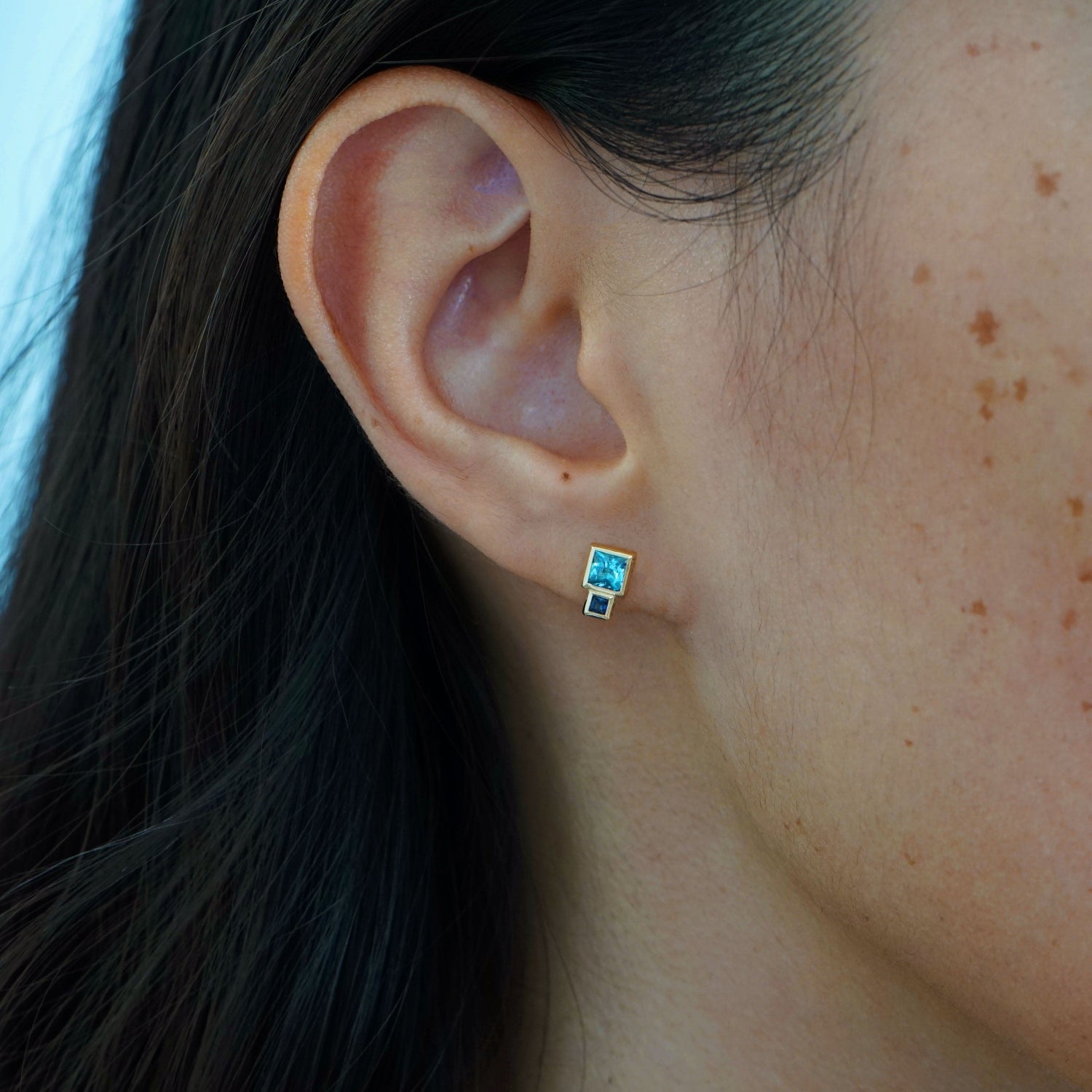 Blue Sapphire and Topaz Bruta Earring