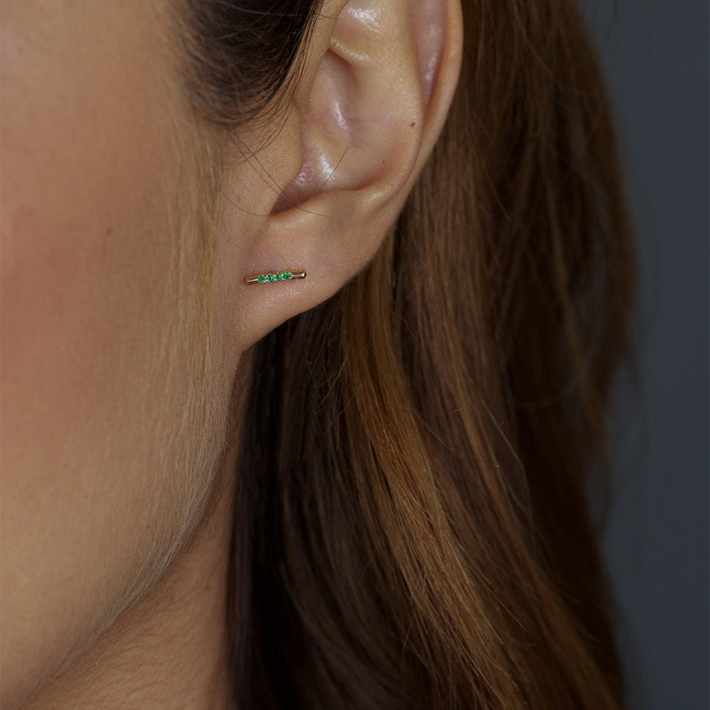 Linea Pave Studs, Emerald
