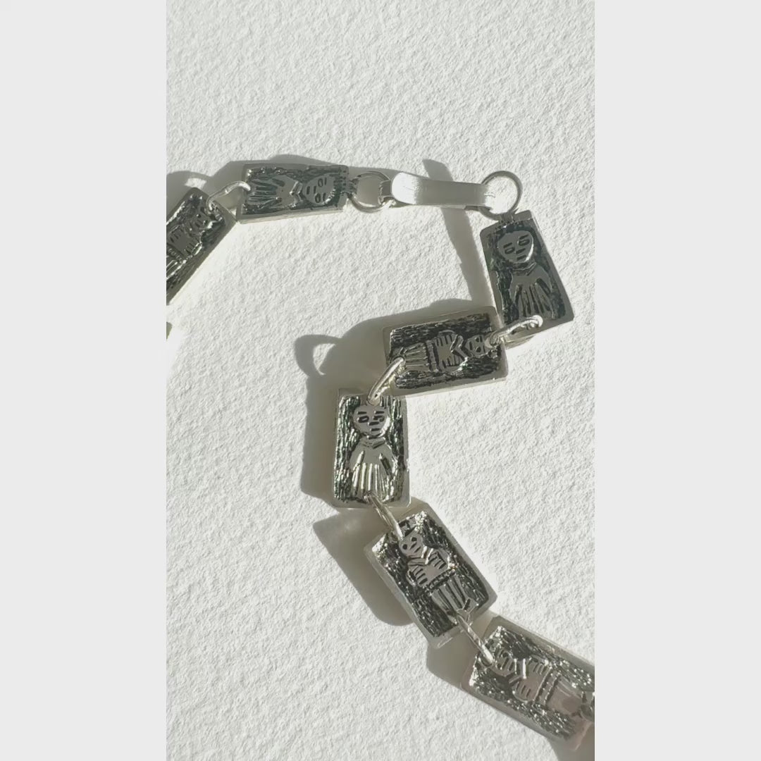 Vintage Silver Etched Totem Panel Necklace