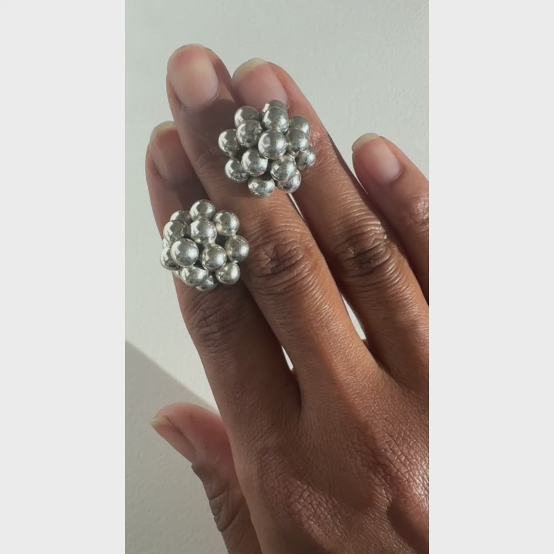 Vintage Sterling Orb Cluster Earrings