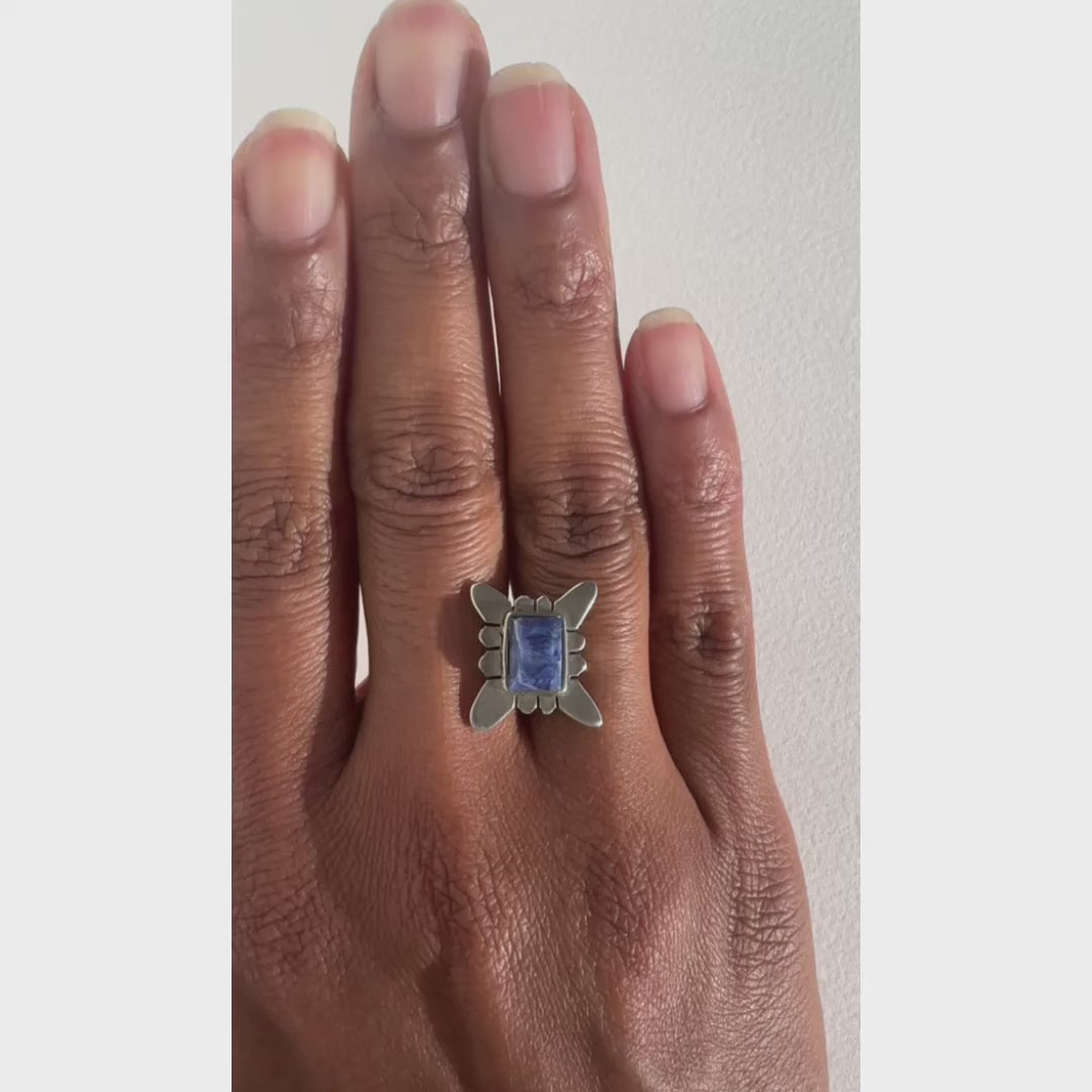 Vintage Sterling Lapis Frame Earring