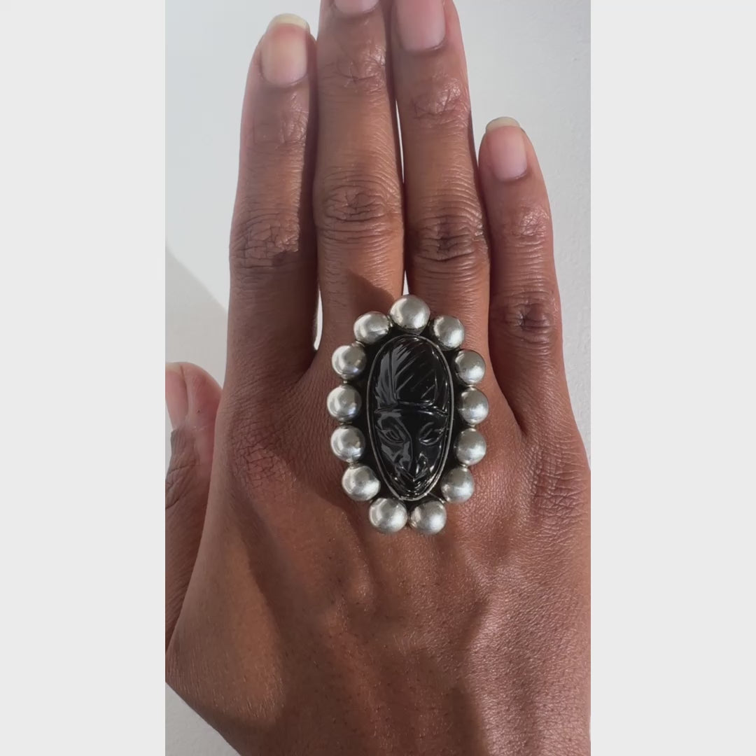 Vintage Sterling Onyx Portrait Brooch