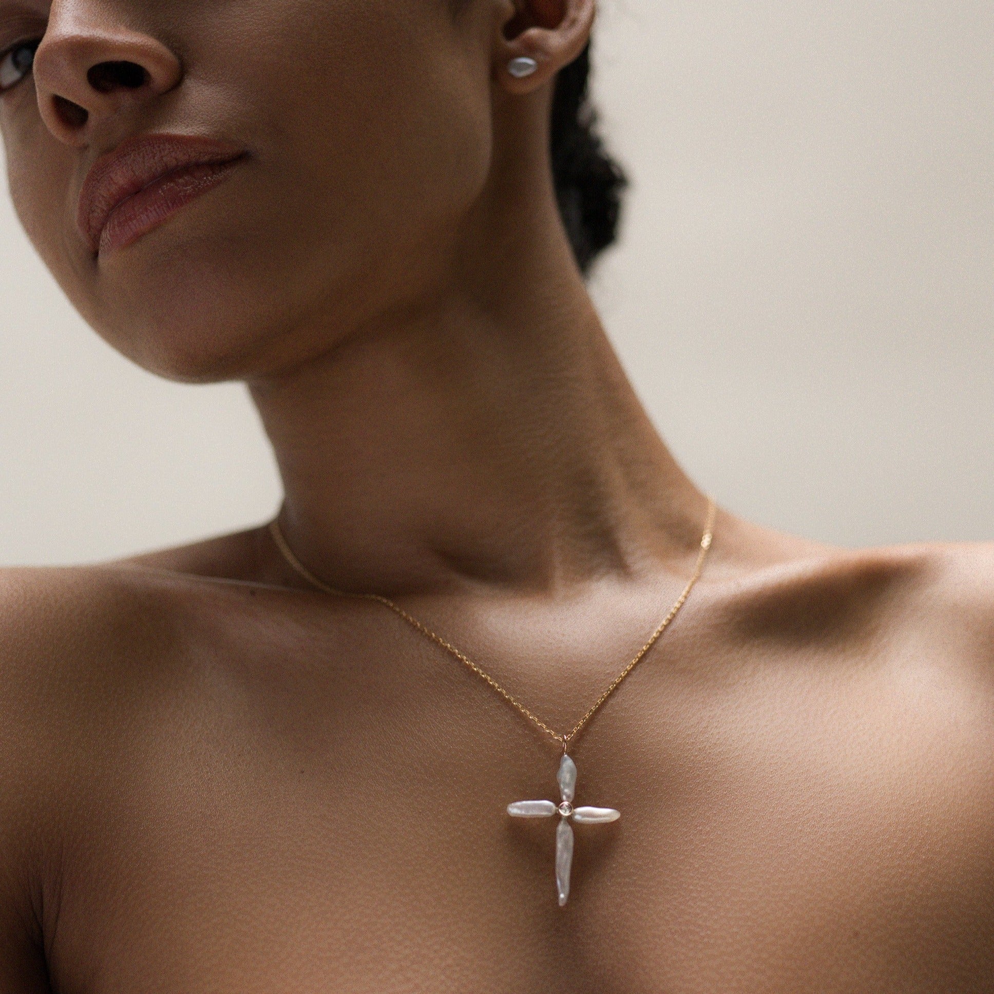 Divina Pearl Cross Necklace