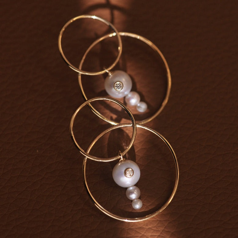 Triple Pearl Diamond Scarpa Earrings