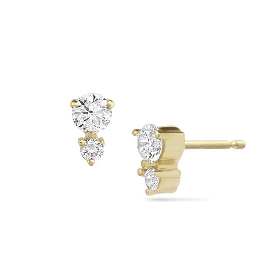 Double Diamond 14k gold Stud Earrings by White Space Jewelry