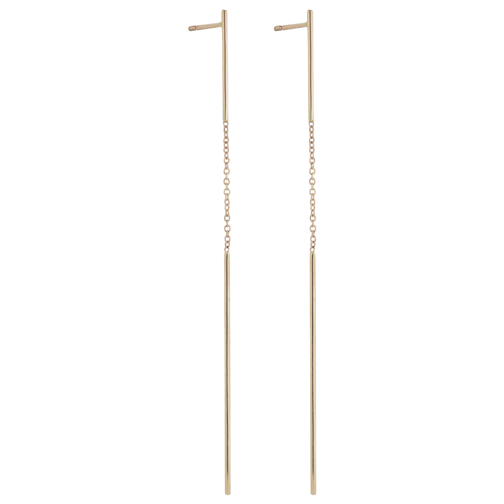 white/space jewelry double stick chain earrings 14k gold