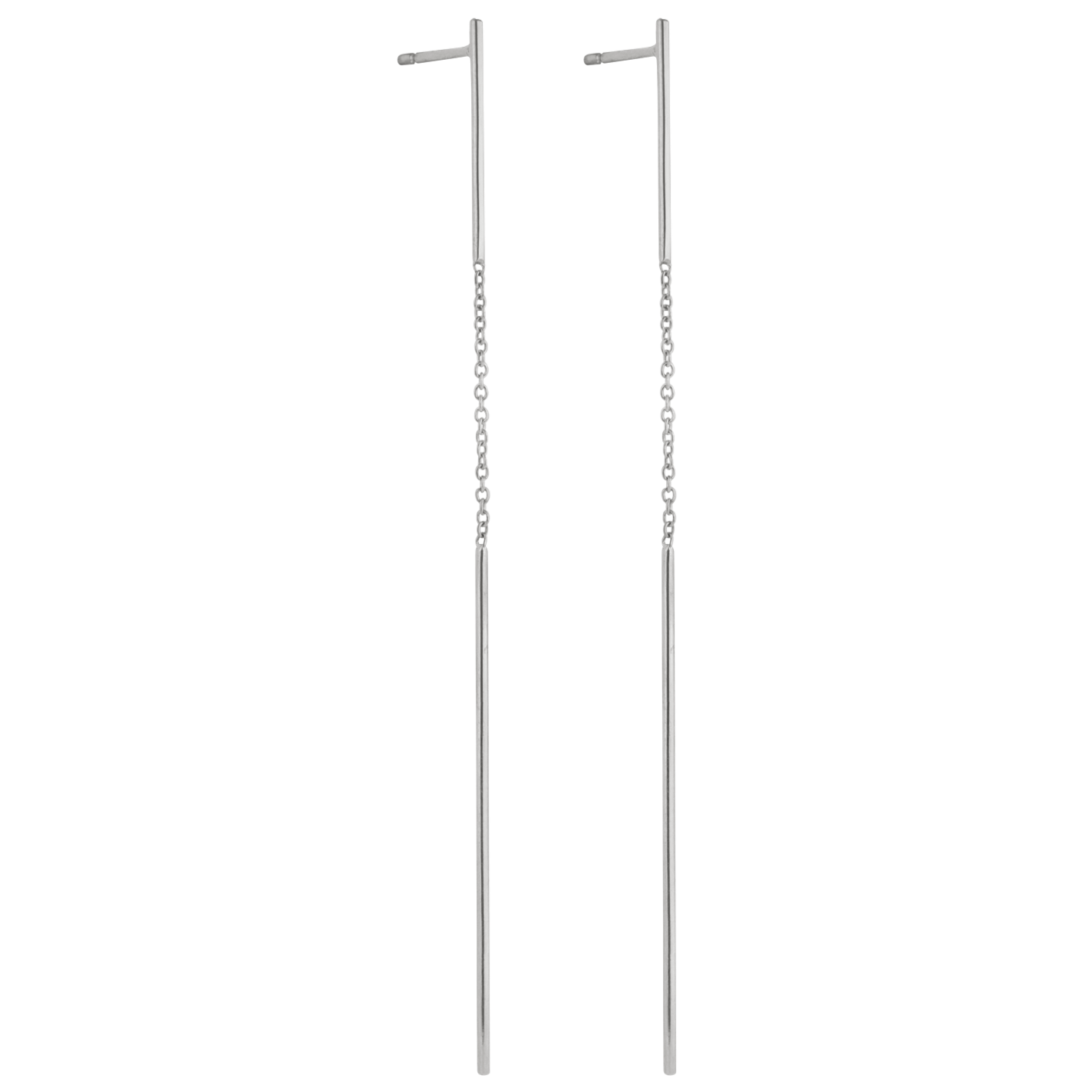 white/space jewelry double stick chain earrings silver