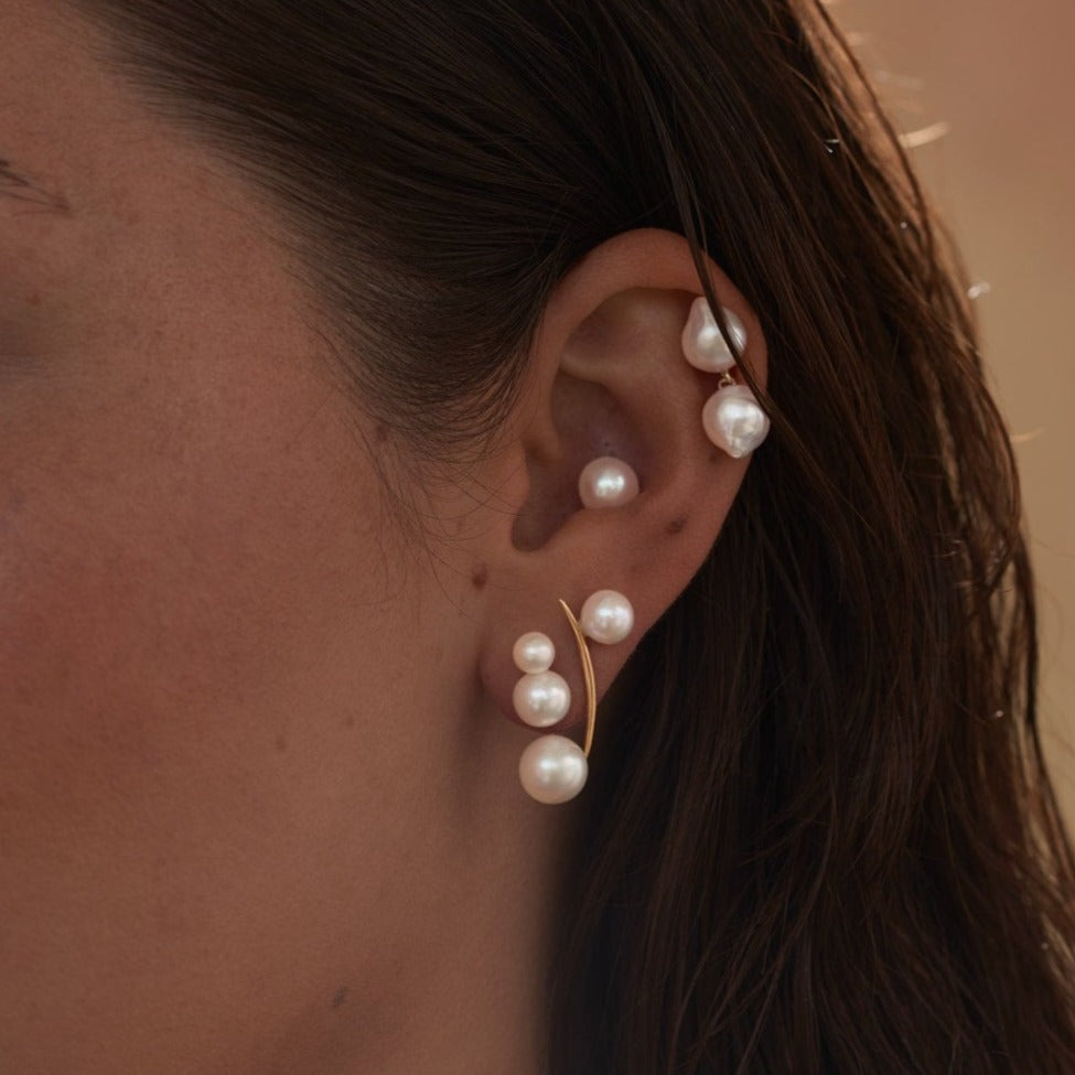 thumbnail image 2 of Stainless Steel Gold Stud Earrings With White Acrylic Pearl Beads – A166, Hypoallergenic, Fashion Beaded Style 2 of 6