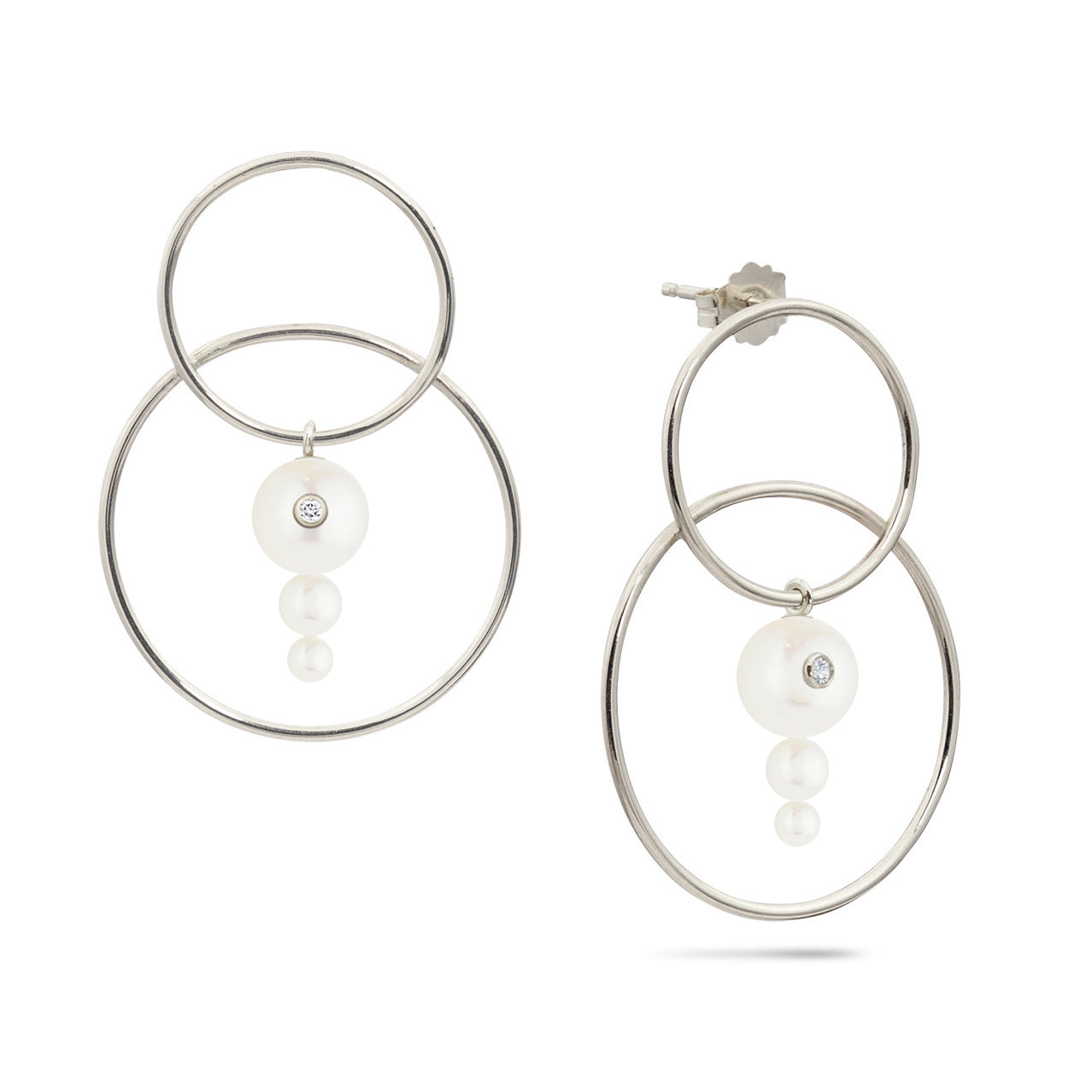 Triple Pearl Diamond Scarpa Earrings